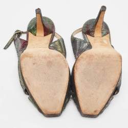 Pre Owned Jimmy Choo Multicolor Texture Suede Peep Toe Slingback Pumps Size 38  