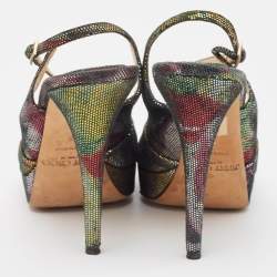 Pre Owned Jimmy Choo Multicolor Texture Suede Peep Toe Slingback Pumps Size 38  