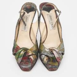 Pre Owned Jimmy Choo Multicolor Texture Suede Peep Toe Slingback Pumps Size 38  