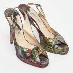 Pre Owned Jimmy Choo Multicolor Texture Suede Peep Toe Slingback Pumps Size 38  