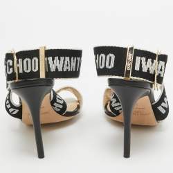 Pre Owned Jimmy Choo White/Black Web Bailey Logo Ankle Strap Sandals Size 37