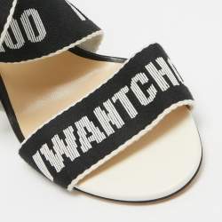 Pre Owned Jimmy Choo White/Black Web Bailey Logo Ankle Strap Sandals Size 37