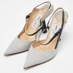 Pre Owned Jimmy Choo Silver Glitter Slingback Pumps Size 37.5