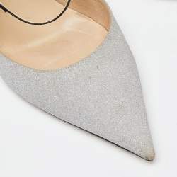 Pre Owned Jimmy Choo Silver Glitter Slingback Pumps Size 37.5