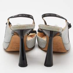 Pre Owned Jimmy Choo Silver Glitter Slingback Pumps Size 37.5