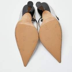 Pre Owned Jimmy Choo Silver Glitter Slingback Pumps Size 37.5