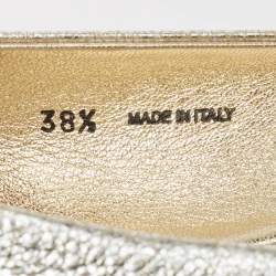 Pre Owned Jimmy Choo Silver Leather Morse Ballet Flats Size 38.5