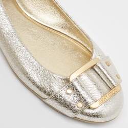 Pre Owned Jimmy Choo Silver Leather Morse Ballet Flats Size 38.5