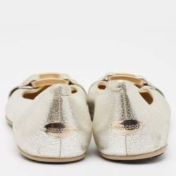 Pre Owned Jimmy Choo Silver Leather Morse Ballet Flats Size 38.5