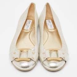 Pre Owned Jimmy Choo Silver Leather Morse Ballet Flats Size 38.5