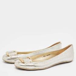 Pre Owned Jimmy Choo Silver Leather Morse Ballet Flats Size 38.5