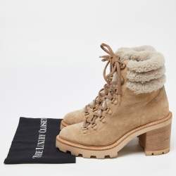 Pre Owned Jimmy Choo Beige Suede and Fur Block Heel Ankle Boots Size 39.5