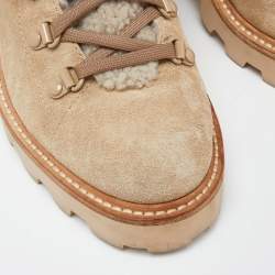 Pre Owned Jimmy Choo Beige Suede and Fur Block Heel Ankle Boots Size 39.5