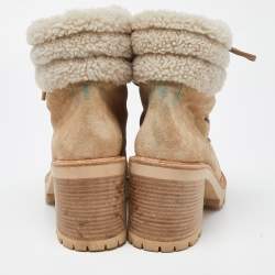 Pre Owned Jimmy Choo Beige Suede and Fur Block Heel Ankle Boots Size 39.5