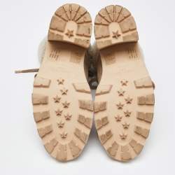 Pre Owned Jimmy Choo Beige Suede and Fur Block Heel Ankle Boots Size 39.5