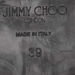 Pre Owned Jimmy Choo White/Black Canvas and Leather Ankle Boots Size 39