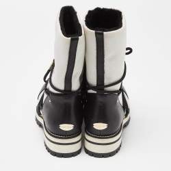 Pre Owned Jimmy Choo White/Black Canvas and Leather Ankle Boots Size 39