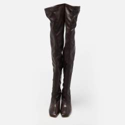 Pre Owned Jimmy Choo Brown Leather Over The Knee Length Boots Size 40