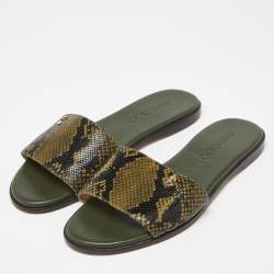 Jimmy Choo Green Python Embossed Leather Nanda Flat Slides Size 37