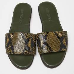 Jimmy Choo Green Python Embossed Leather Nanda Flat Slides Size 37