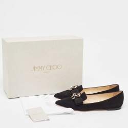 Pre Owned Jimmy Choo Black Suede Gala Smoking Slipper Size 35
