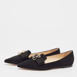 Pre Owned Jimmy Choo Black Suede Gala Smoking Slipper Size 35