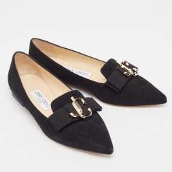 Pre Owned Jimmy Choo Black Suede Gala Smoking Slipper Size 35