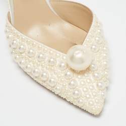 Pre Owned Jimmy Choo Off White Faux Pearl Embellished Satin Sabine Pumps Size 40