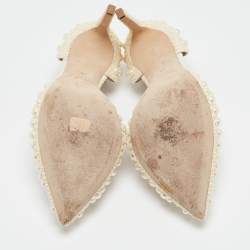 Pre Owned Jimmy Choo Off White Faux Pearl Embellished Satin Sabine Pumps Size 40