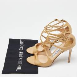 Pre Owned Jimmy Choo Beige Patent Leather Lance Strappy Sandals Size 39
