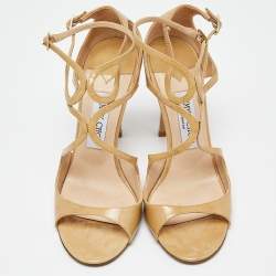 Pre Owned Jimmy Choo Beige Patent Leather Lance Strappy Sandals Size 39