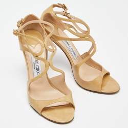 Pre Owned Jimmy Choo Beige Patent Leather Lance Strappy Sandals Size 39