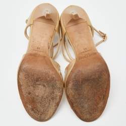 Pre Owned Jimmy Choo Beige Patent Leather Lance Strappy Sandals Size 39