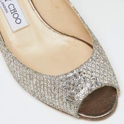 Jimmy Choo Silver Glitter Baxen Wedge Pumps Size 38