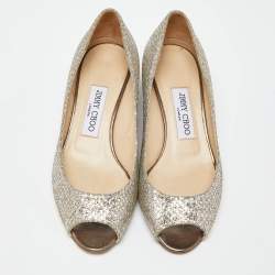 Jimmy Choo Silver Glitter Baxen Wedge Pumps Size 38