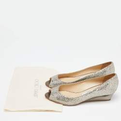 Jimmy Choo Silver Glitter Baxen Wedge Pumps Size 38