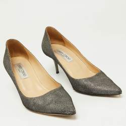 Pre Owned Jimmy Choo Navy Black/Silver Glitter Mesh Pointed Toe Pumps Size 37.5
