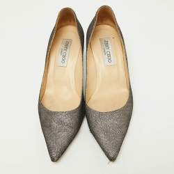 Pre Owned Jimmy Choo Navy Black/Silver Glitter Mesh Pointed Toe Pumps Size 37.5