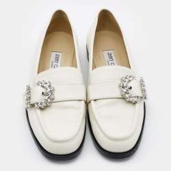Jimmy Choo White Leather Crystal Embellished Loafers Size 38.5