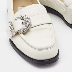 Jimmy Choo White Leather Crystal Embellished Loafers Size 38.5