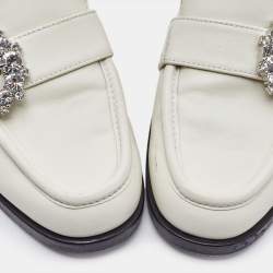 Jimmy Choo White Leather Crystal Embellished Loafers Size 38.5