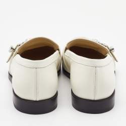 Jimmy Choo White Leather Crystal Embellished Loafers Size 38.5