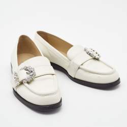 Jimmy Choo White Leather Crystal Embellished Loafers Size 38.5