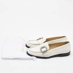 Jimmy Choo White Leather Crystal Embellished Loafers Size 38.5