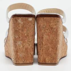 Pre Owned Jimmy Choo Silver Leather Athenia Wedge Sandals Size 39