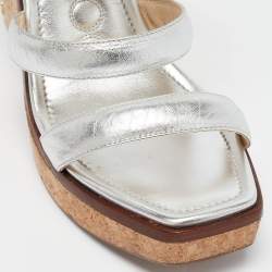 Pre Owned Jimmy Choo Silver Leather Athenia Wedge Sandals Size 39