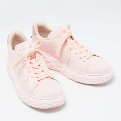 Pre Owned Jimmy Choo Pink Knit Fabric Diamond Light Maxi Sneakers Size 40