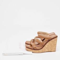 Jimmy Choo Brown Leather Athenia Wedge Sandals Size 39