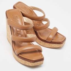 Jimmy Choo Brown Leather Athenia Wedge Sandals Size 39