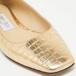 Pre Owned Jimmy Choo Gold Embossed Croc Mirele Ballet Flats Size 36